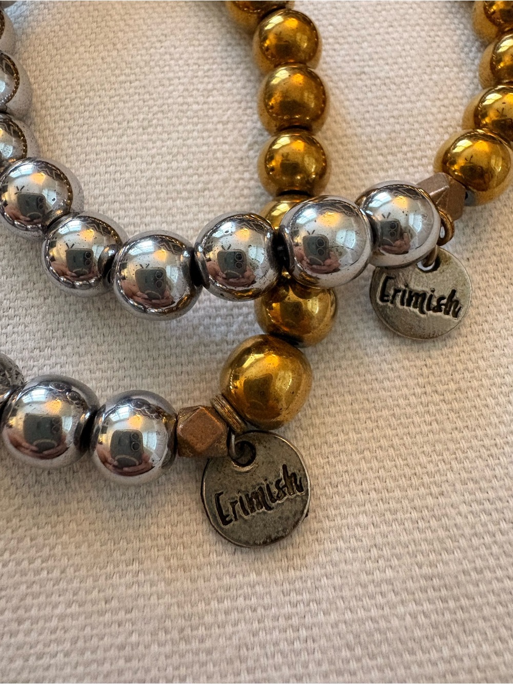 Erimish Metallic Gold and Silver Beaded Stretch Bracelet Set - Picture 2 of 7